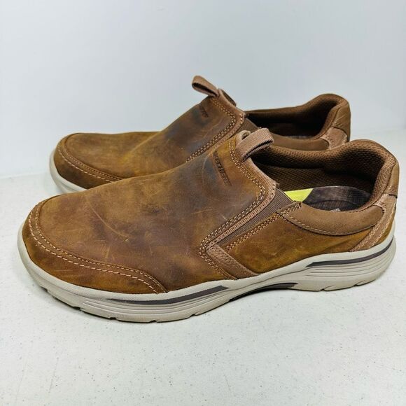 Skechers Expended Men Size US 11,5Brown Leather Shoes Slip On Casual Relaxed Fit - Picture 4 of 8